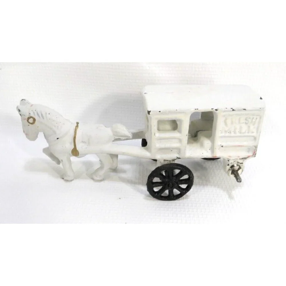 Painted Cast Iron vintage horse and Fresh Milk cart 7